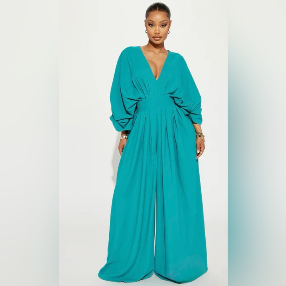 Vibrant Teal flowy pant jumper